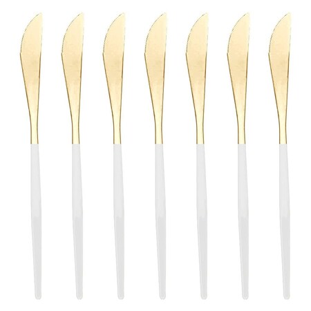 Smarty Had A Party Gold with White Handle Moderno Disposable Plastic Dinner Knives (240 Knives), 240PK 9320-GWK-CASE